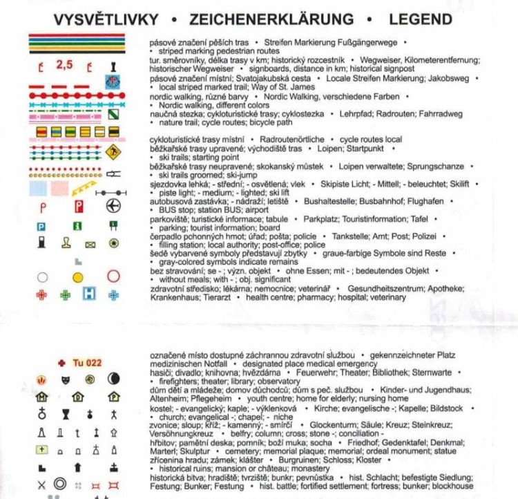 Broumovsko, Adrszpach, Skalne Miasto, Góry Stołowe 1:25 000. Mapa turystyczna 60 wydawnictwa Geodezie On Line. Legenda 1