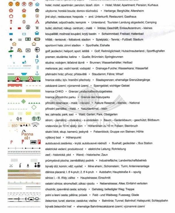 Decinske Steny, Krusne Hory (Rudawy) - wschód, Ustecko - północ 1:25 000. Mapa turystyczna 79 wydawnictwa Geodezie On Line. Legenda 2