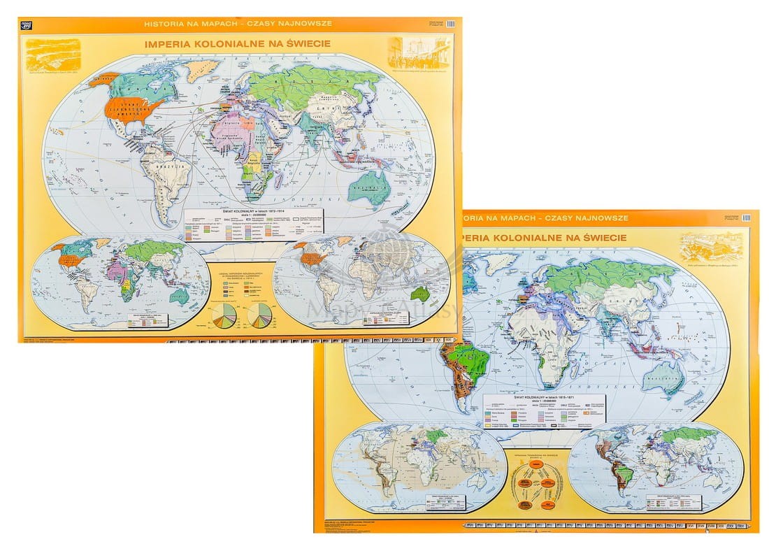 Świat / Imperia kolonialne na świecie. Dwustronna mapa ścienna