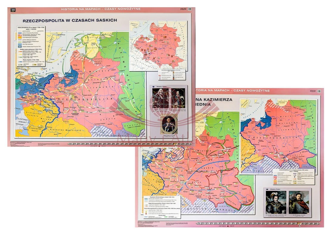 Rzeczpospolita Jana Kazimierza. Odsiecz Wiednia / Rzeczpospolita w czasach saskich. Dwustronna mapa ścienna