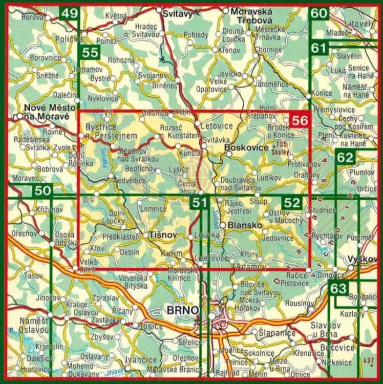 Blanensko, Boskovicko. Mapa turystyczna 56 wydawnictwa Shocart. Zasięg