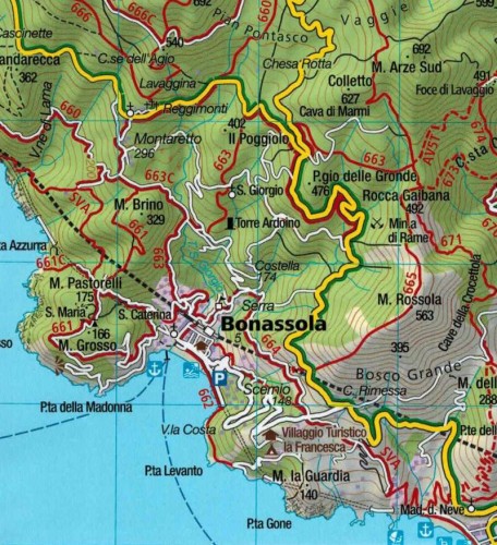 Cinque Terre 1:35 000. Mapa turystyczna 2450 wydawnictwa Kompass. Fragment 1