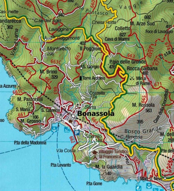 Cinque Terre 1:35 000. Mapa turystyczna 2450 wydawnictwa Kompass. Fragment 1