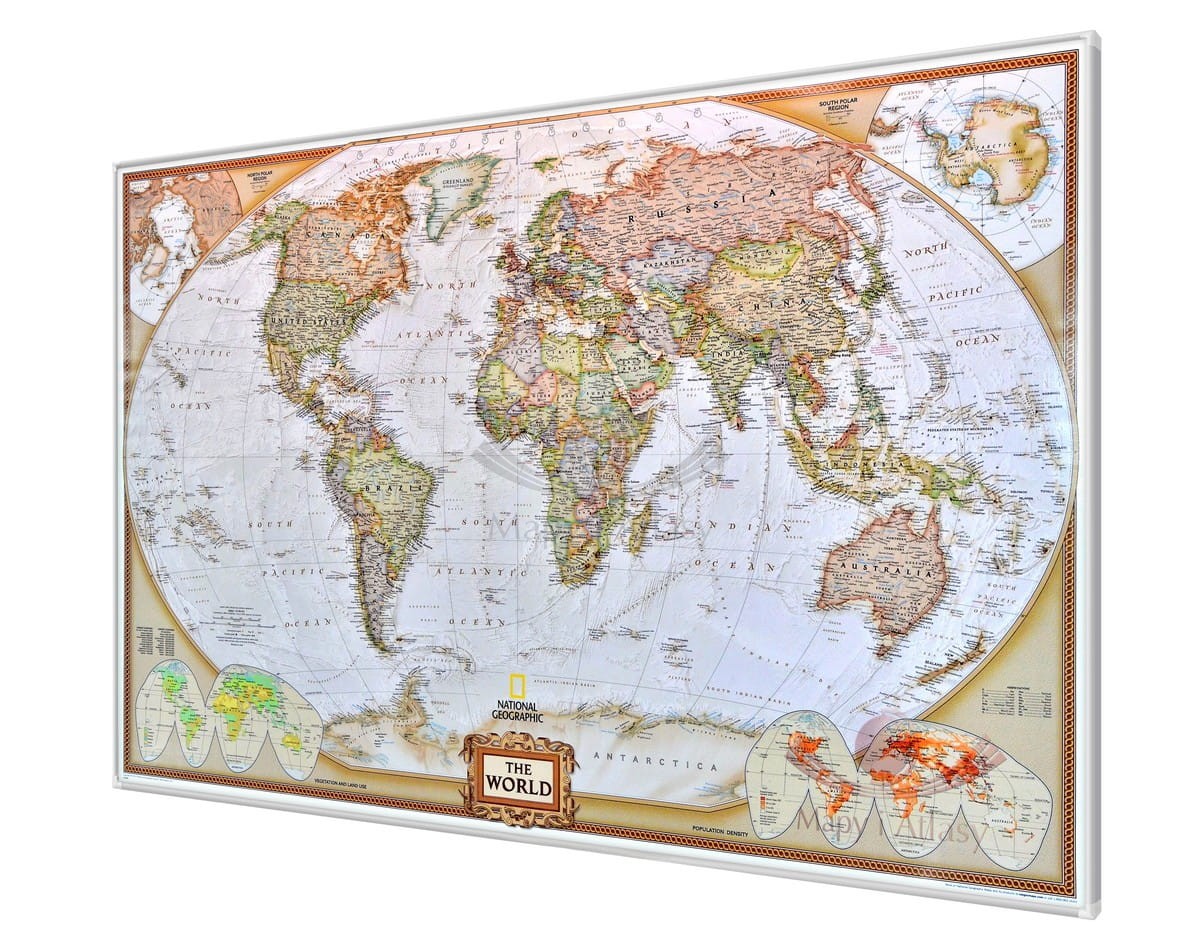 Świat 1:18 390 000. Mapa ekskluzywna magnetyczna. Rama alu SLIM