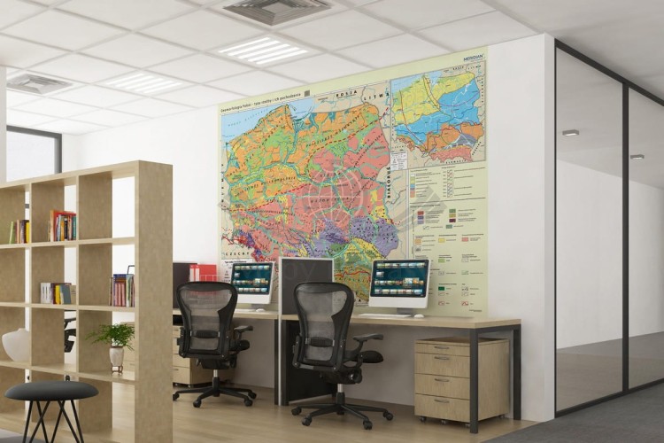 Geomorfologia Polski - typy rzeźby i ich pochodzenie. Fototapeta samoprzylepna. Mapa  Przykład