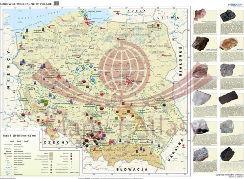 Surowce mineralne w Polsce. Fototapeta samoprzylepna. Plansza edukacyjna. Całość