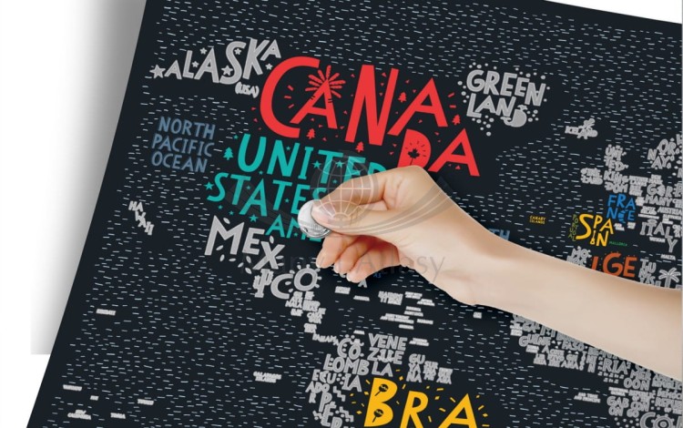 Świat mapa zdrapka Travel Map Letters World. Fragment 1