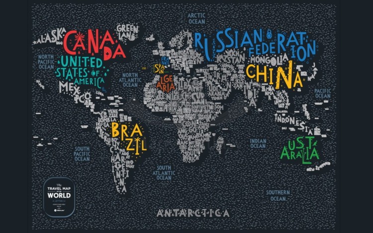 Świat mapa zdrapka Travel Map Letters World. Całość zdrapana 3