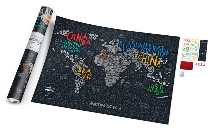 Świat mapa zdrapka Travel Map Letters World. Całość zdrapana 2