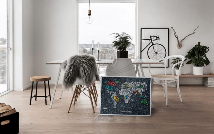 Świat mapa zdrapka Travel Map Letters World. Przykład oprawy i aranżacji 2