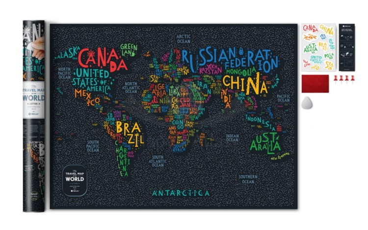 Świat mapa zdrapka Travel Map Letters World. Całość zdrapana
