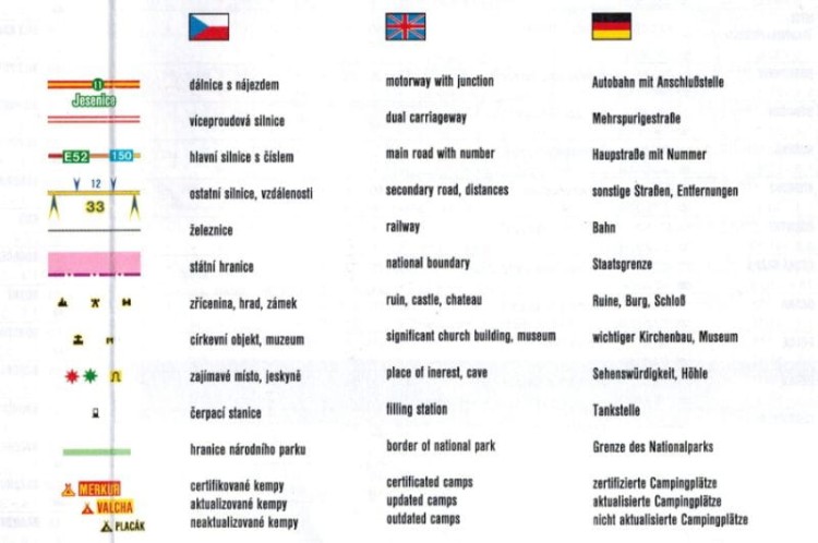 Czechy 1:500 000. Mapa samochodowa kempingów wydawnictwa Freytag & Berndt. Legenda