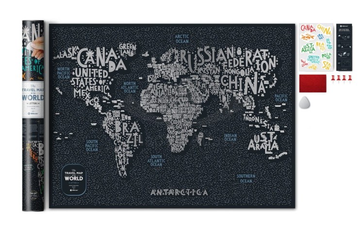 Świat mapa zdrapka Travel Map Letters World. Całość niezdrapana
