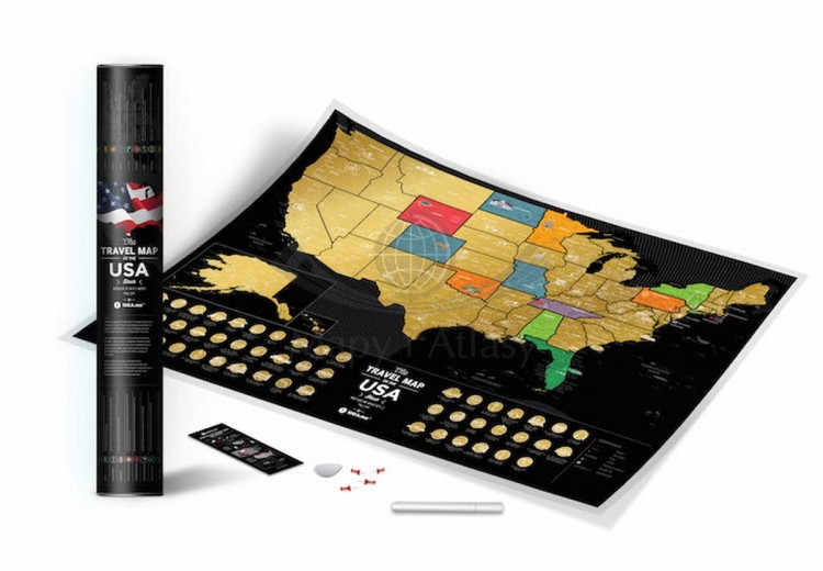 Stany Zjednoczone. Mapa zdrapka Travel Map USA Black. Zawartość tuby