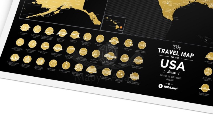 Stany Zjednoczone. Mapa zdrapka Travel Map USA Black. Fragment 2