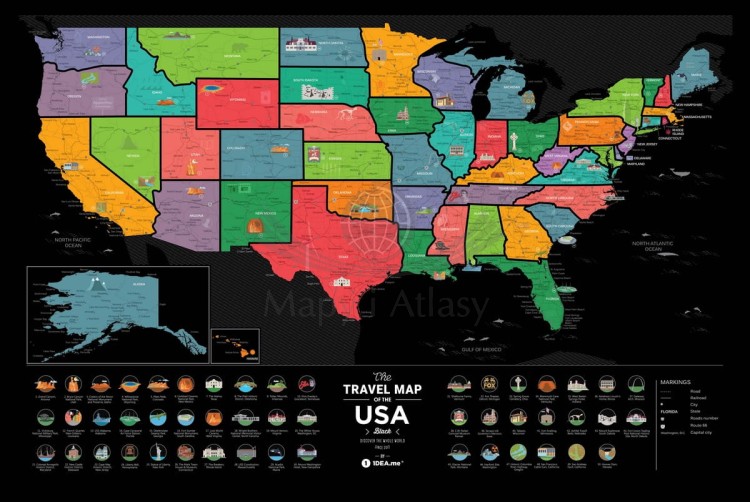 Stany Zjednoczone. Mapa zdrapka Travel Map USA Black. Mapa zdrapana