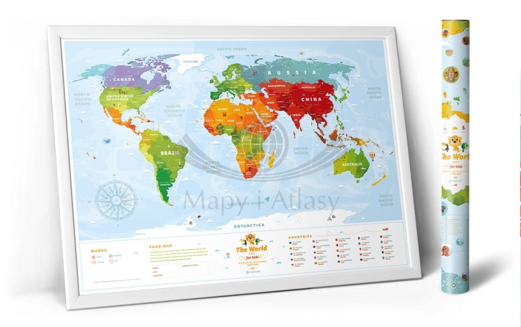 Świat. Mapa interaktywna Travel Map Kids Sights. Przykład oprawy + tuba