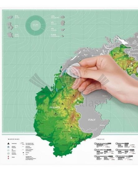 Alpy mapa zdrapka wydawnictwa International Travel Map. Fragment 1
