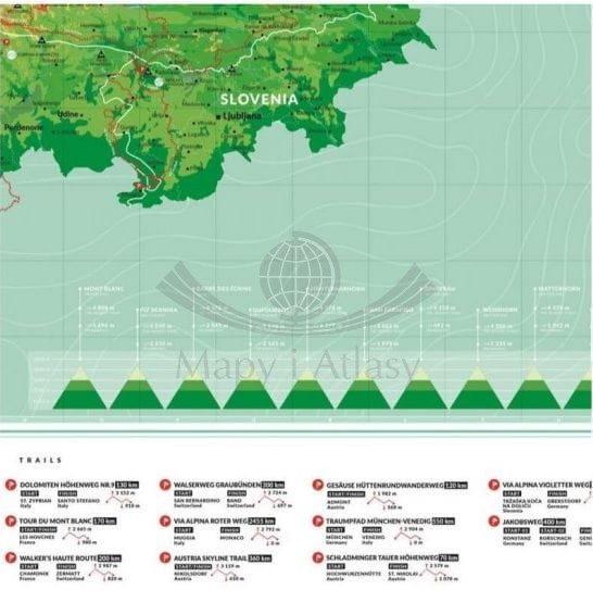 Alpy mapa zdrapka wydawnictwa International Travel Map. Fragment 2