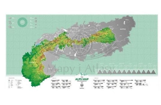 Alpy mapa zdrapka wydawnictwa International Travel Map. Częściowo zdrapana