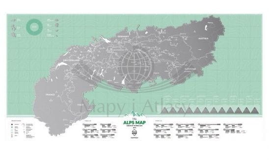 Alpy mapa zdrapka wydawnictwa International Travel Map. Niezdrapana