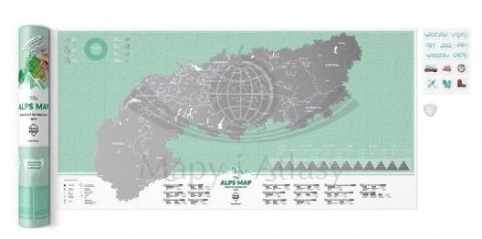 Alpy mapa zdrapka wydawnictwa International Travel Map. Niezdrapana mapa + tuba