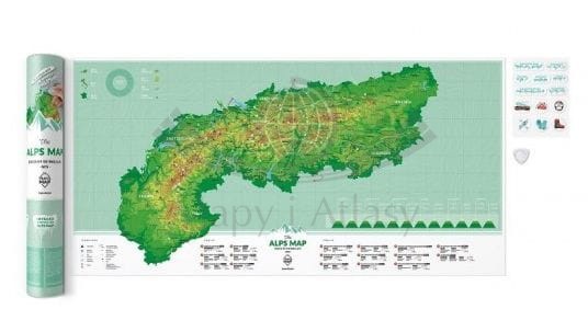 Alpy mapa zdrapka wydawnictwa International Travel Map. Zdrapana mapa + tuba