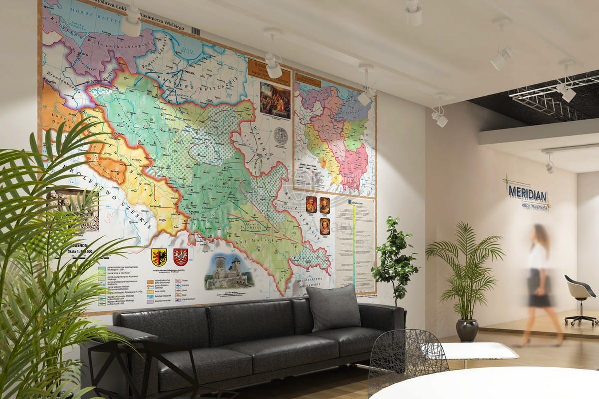 Ziemie polskie za Władysława Łokietka i Kazimierza Wielkiego. Fototapeta samoprzylepna. Mapa