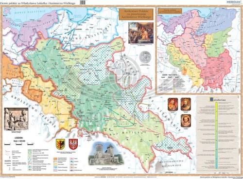 Ziemie polskie za Władysława Łokietka i Kazimierza Wielkiego. Fototapeta samoprzylepna.  Całość