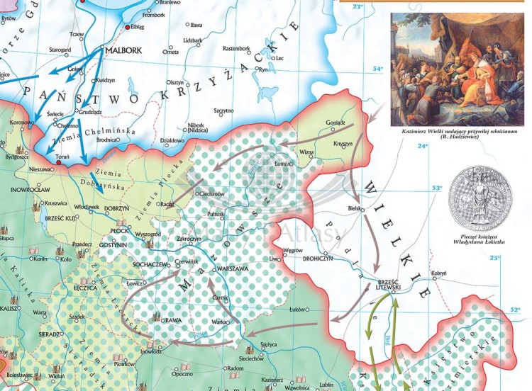 Ziemie polskie za Władysława Łokietka i Kazimierza Wielkiego. Fototapeta samoprzylepna.  Fragment 1