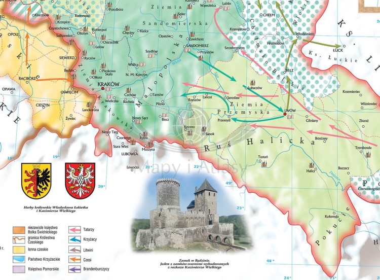 Ziemie polskie za Władysława Łokietka i Kazimierza Wielkiego. Fototapeta samoprzylepna.  Fragment 2