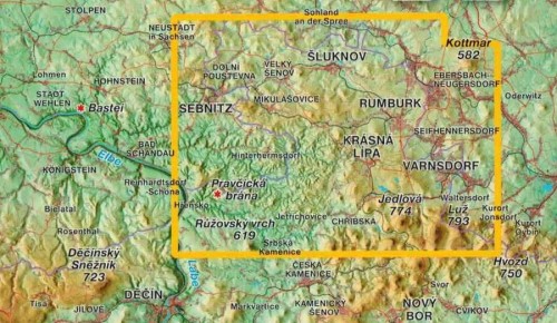 Czeska Szwajcaria i Sluknovsko. Mapa turystyczna wydawnictwa Kartografie HP. Zasięg