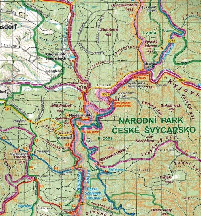 Czeska Szwajcaria i Sluknovsko. Mapa turystyczna wydawnictwa Kartografie HP. Fragment 1