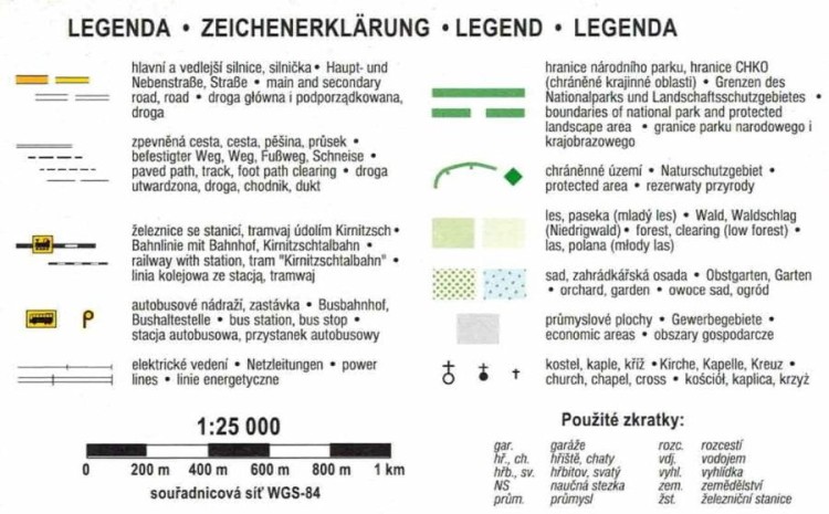 Czeska Szwajcaria i Sluknovsko. Mapa turystyczna wydawnictwa Kartografie HP. Legenda 1
