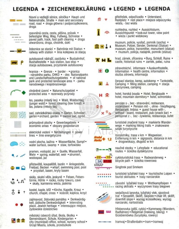 Góry Izerskie. Mapa turystyczna wydawnictwa Kartografie HP. Legenda