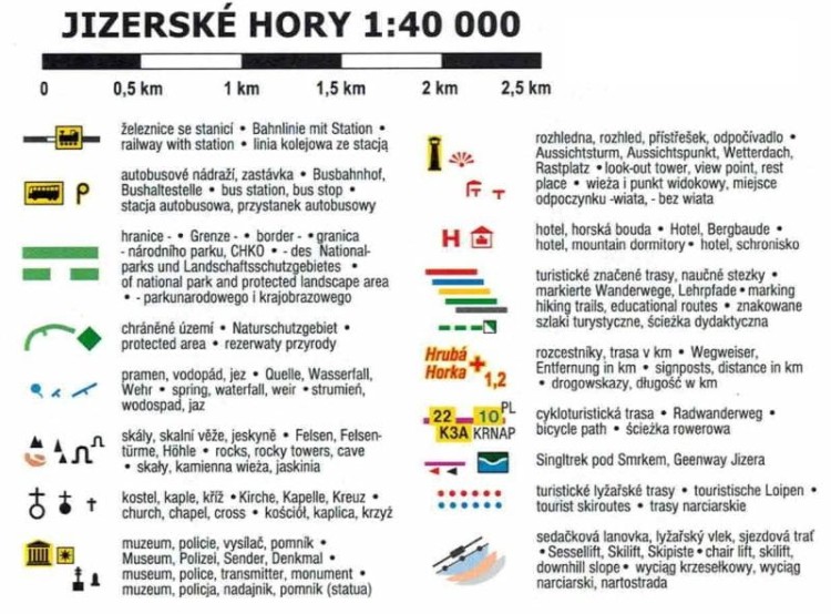 Góry Izerskie 1:40 000. Mapa turystyczna wydawnictwa Kartografie HP. Legenda