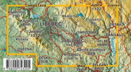 Jestedsky Hrbet / Grzbiet Jesztedzki. Mapa turystyczna wydawnictwa Kartografie HP. Zasięg