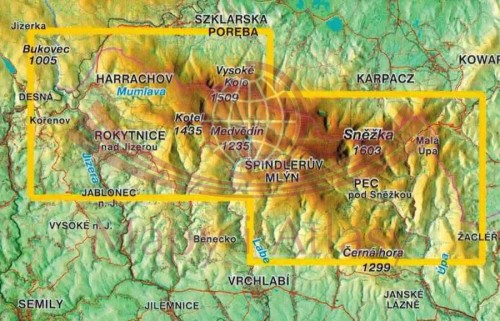 Karkonosze - grzbiety. Mapa turystyczna wydawnictwa Kartografie HP. Zasięg