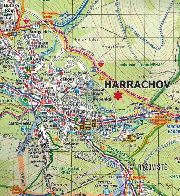 Karkonosze - grzbiety. Mapa turystyczna wydawnictwa Kartografie HP. Fragment 1