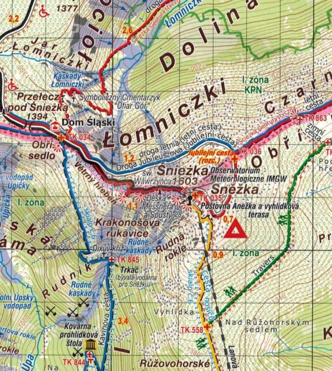 Karkonosze - grzbiety. Mapa turystyczna wydawnictwa Kartografie HP. Fragment 2