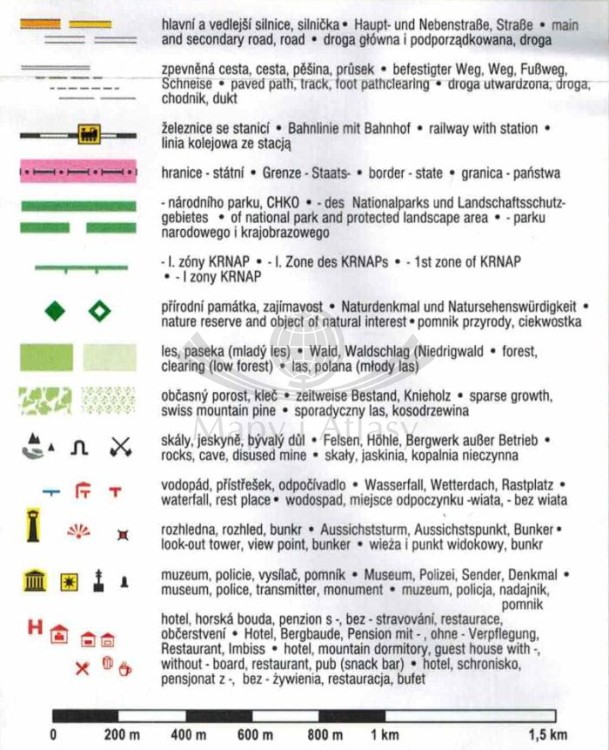 Karkonosze - grzbiety. Mapa turystyczna wydawnictwa Kartografie HP. Legenda 1