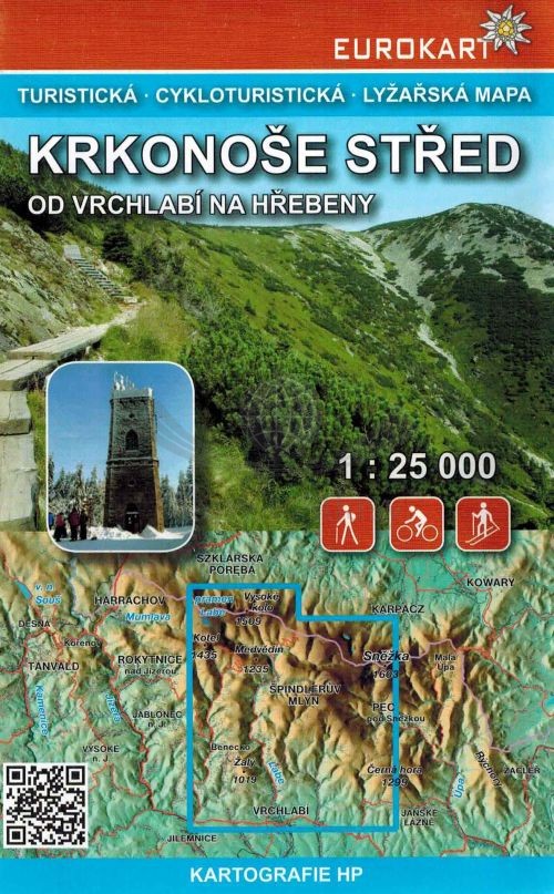 Krkonose stred / Karkonosze środkowe. Od Vchrlabi po grzbiety. Mapa turystyczna. Kartografie HP