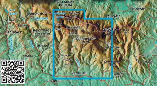 Karkonosze środkowe. Od Vchrlabi po grzbiety. Mapa turystyczna wydawnictwa Kartografie HP. Zasięg