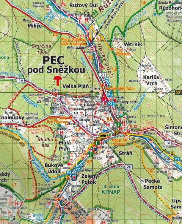 Karkonosze środkowe. Od Vchrlabi po grzbiety. Mapa turystyczna wydawnictwa Kartografie HP. Fragment 1