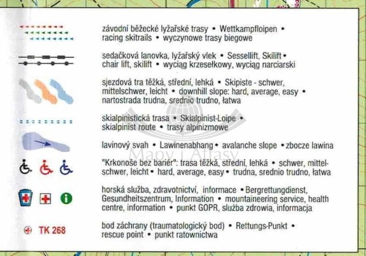 Karkonosze środkowe. Od Vchrlabi po grzbiety. Mapa turystyczna wydawnictwa Kartografie HP. Legenda 2