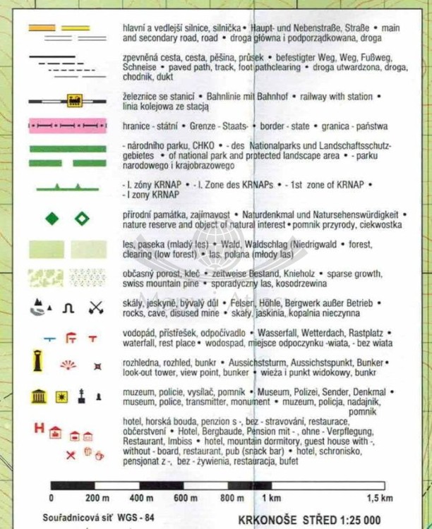 Karkonosze środkowe. Od Vchrlabi po grzbiety. Mapa turystyczna wydawnictwa Kartografie HP. Legenda 3