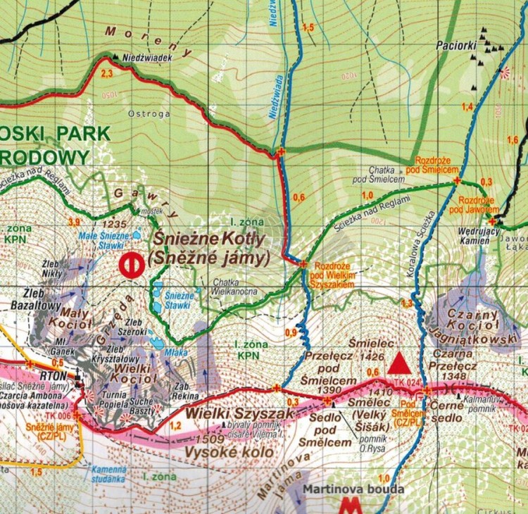 Karkonosze środkowe. Od Vchrlabi po grzbiety. Mapa turystyczna wydawnictwa Kartografie HP. Fragment 2