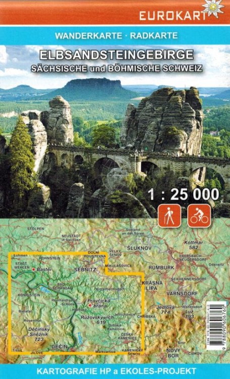 Łabskie Piaskowce, Czeska Szwajcaria. Mapa turystyczna wydawnictwa Kartografie HP. Okładka tył