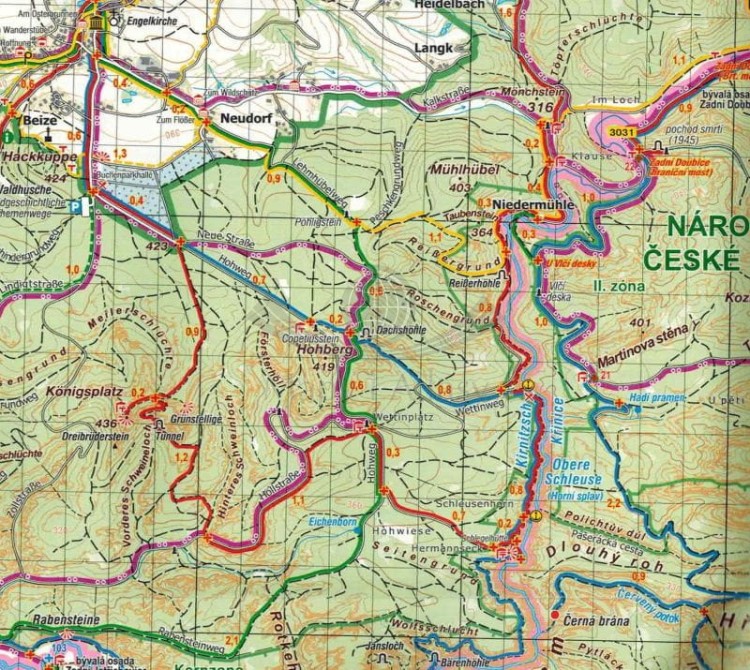 Łabskie Piaskowce, Czeska Szwajcaria. Mapa turystyczna wydawnictwa Kartografie HP. Fragment 1