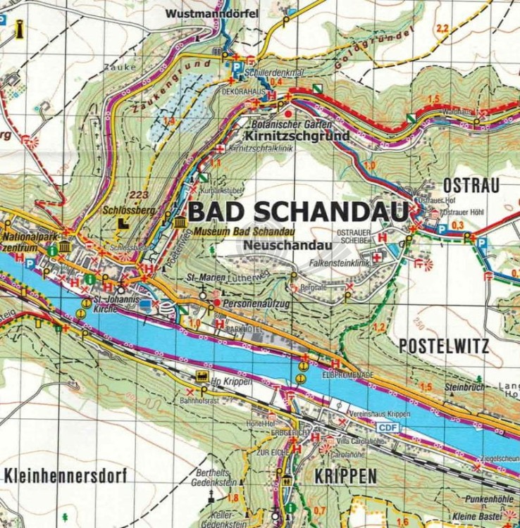 Łabskie Piaskowce, Czeska Szwajcaria. Mapa turystyczna wydawnictwa Kartografie HP. Fragment 2